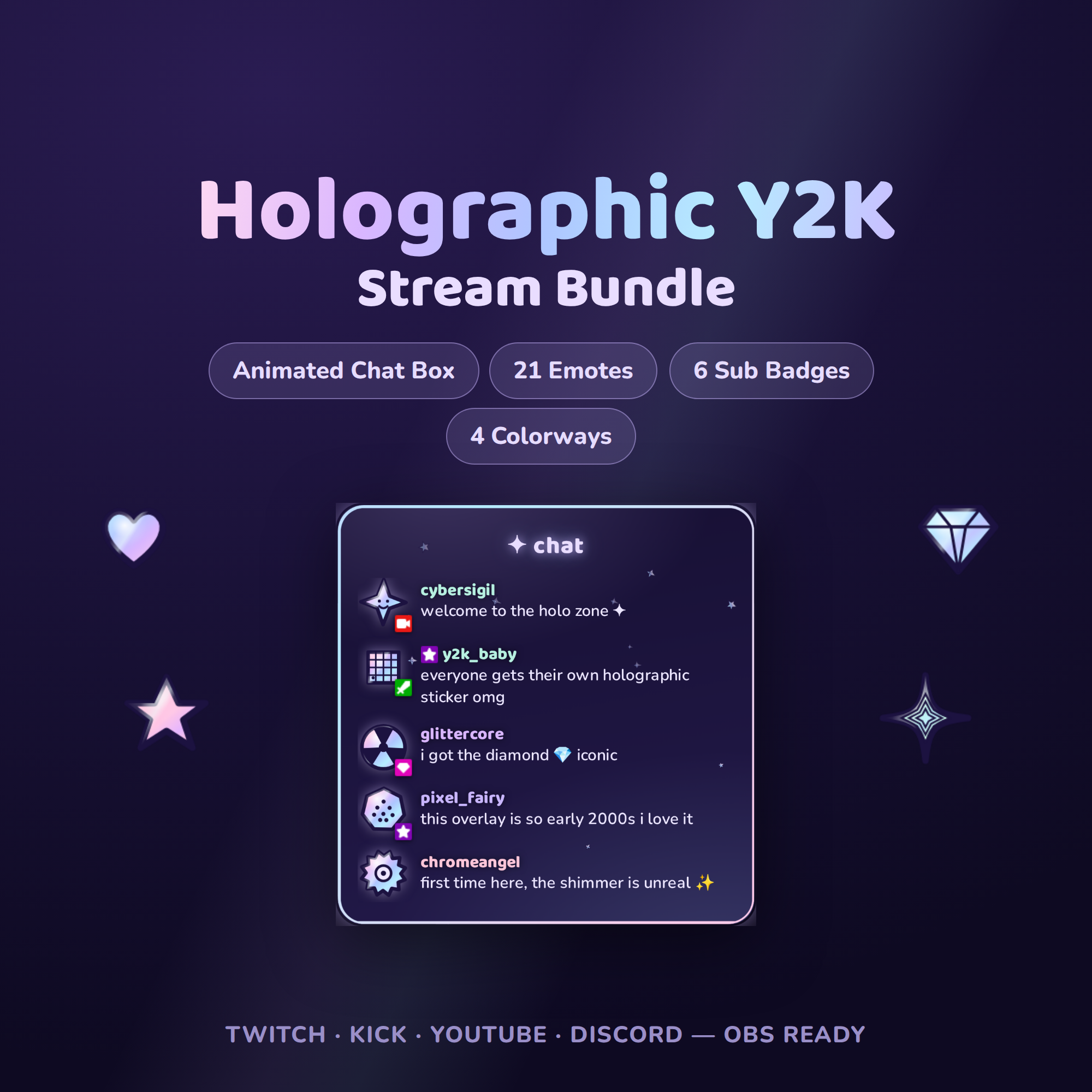Holographic Y2K Chat Box + Emotes Bundle