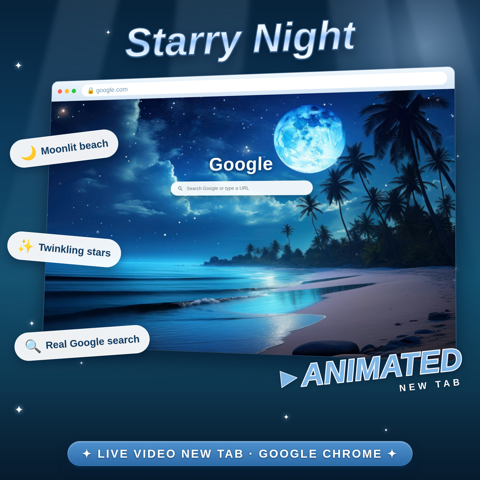 Starry Night Beach Animated New Tab
